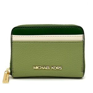 Michael Kors Medium Jet Set Travel ZA Card Case Wallet Fern Green Multi